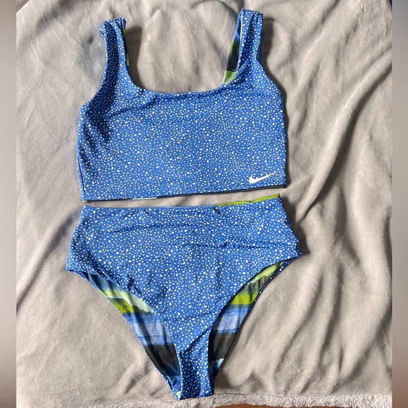 Nike Other - Nike Reversible Blue Two-Piece Swim Set - Scoop Top & High Waist Bottoms